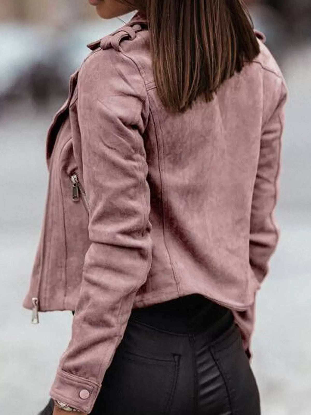 Asymmetrical Zipper Long Sleeve Jacket - Bitsy Gypsy Boutique