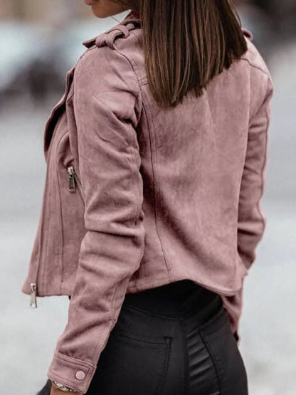 Asymmetrical Zipper Long Sleeve Jacket - Bitsy Gypsy Boutique