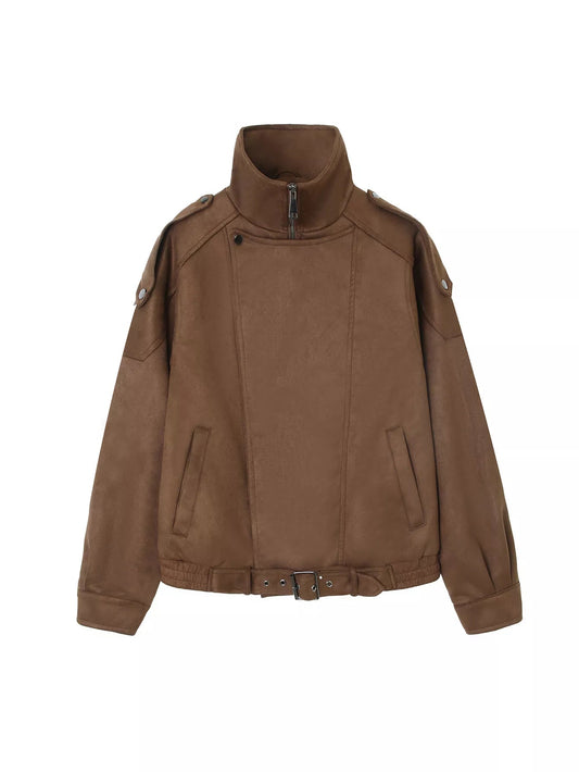Asymmetrical Zipper Moto Jacket with Belt Detail - Bitsy Gypsy Boutique
