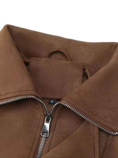 Asymmetrical Zipper Moto Jacket with Belt Detail by Trendsi
