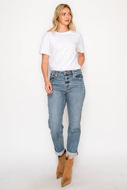AT2102BFM - MID RISE MODERN BOYFRIEND JEANS - Bitsy Gypsy Boutique