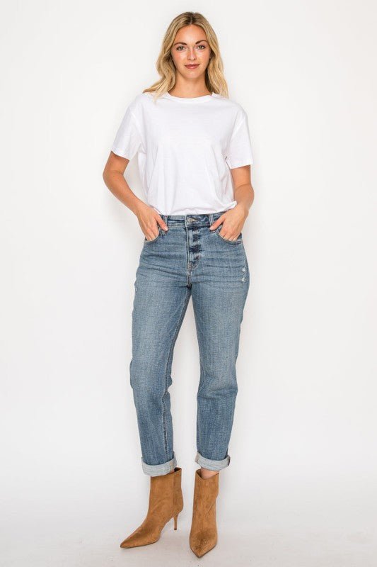 AT2102BFM - MID RISE MODERN BOYFRIEND JEANS - Bitsy Gypsy Boutique