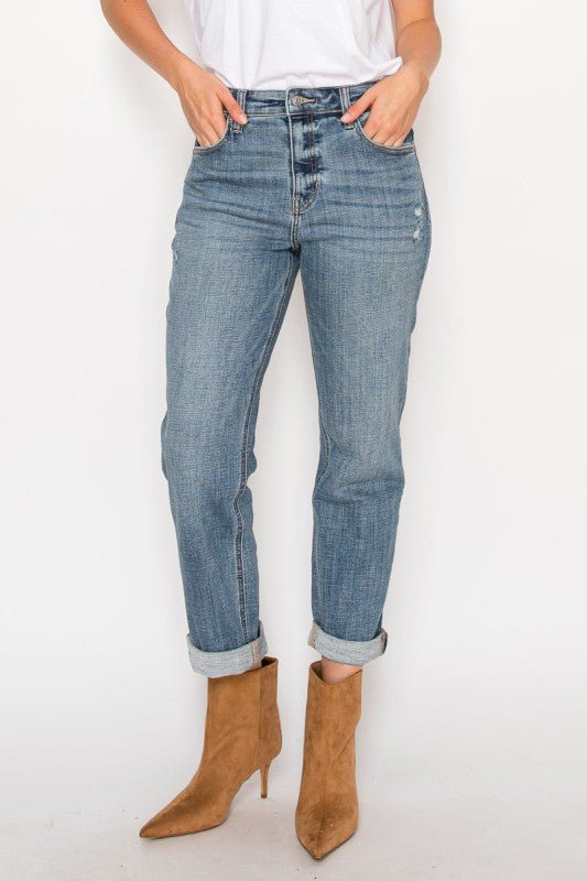 AT2102BFM - MID RISE MODERN BOYFRIEND JEANS - Bitsy Gypsy Boutique