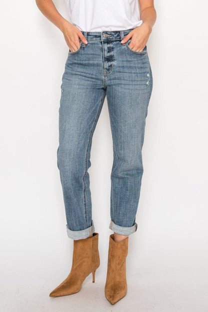 AT2102BFM - MID RISE MODERN BOYFRIEND JEANS - Bitsy Gypsy Boutique