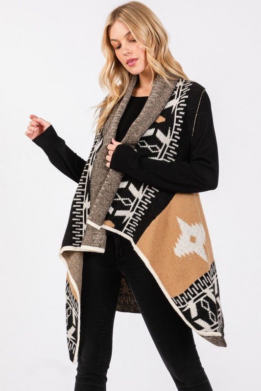 Aztec Pattern Winter Vest - Bitsy Gypsy Boutique