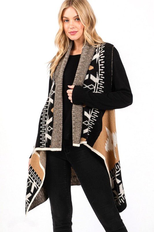 Aztec Pattern Winter Vest - Bitsy Gypsy Boutique