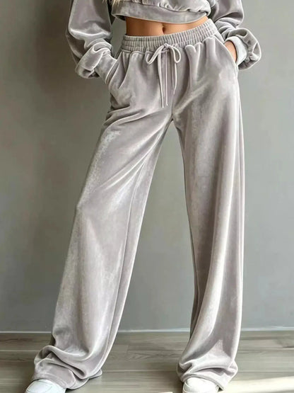Full Size Cropped Sweatshirt and Wide-Leg Pants Set Plus Size by Trendsi