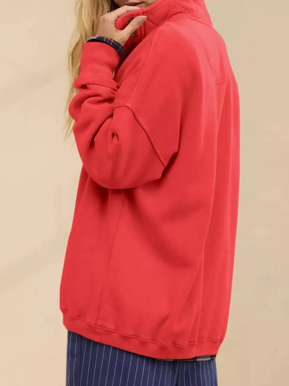 Half Snap Dropped Shoulder Sweatshirt by Trendsi