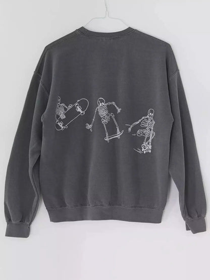 Skeleton Graphic Round Neck Sweatshirt by Trendsi