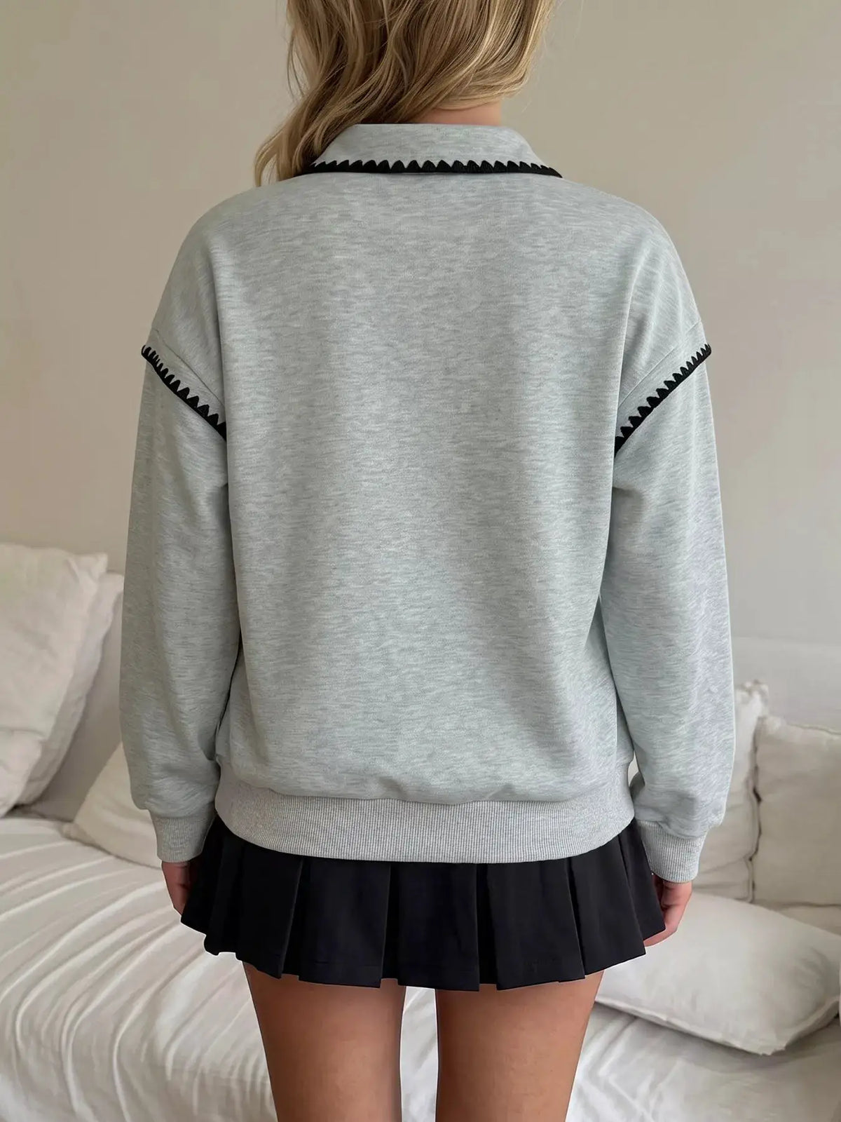 Polo Collar Dropped Shoulder Sweatshirt by Trendsi