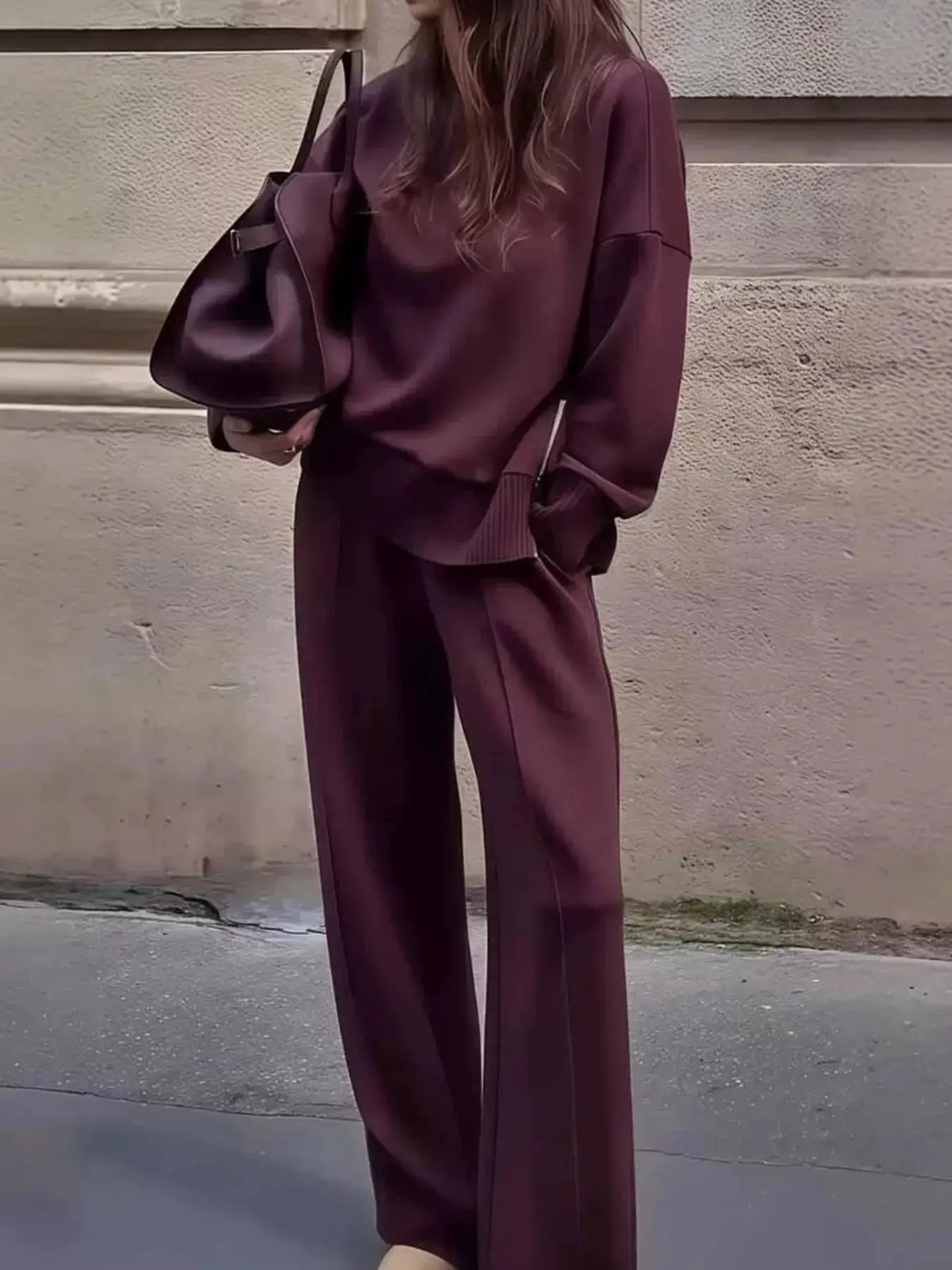 Dropped Shoulder Sweatshirt and Wide-Leg Pants Set by Trendsi
