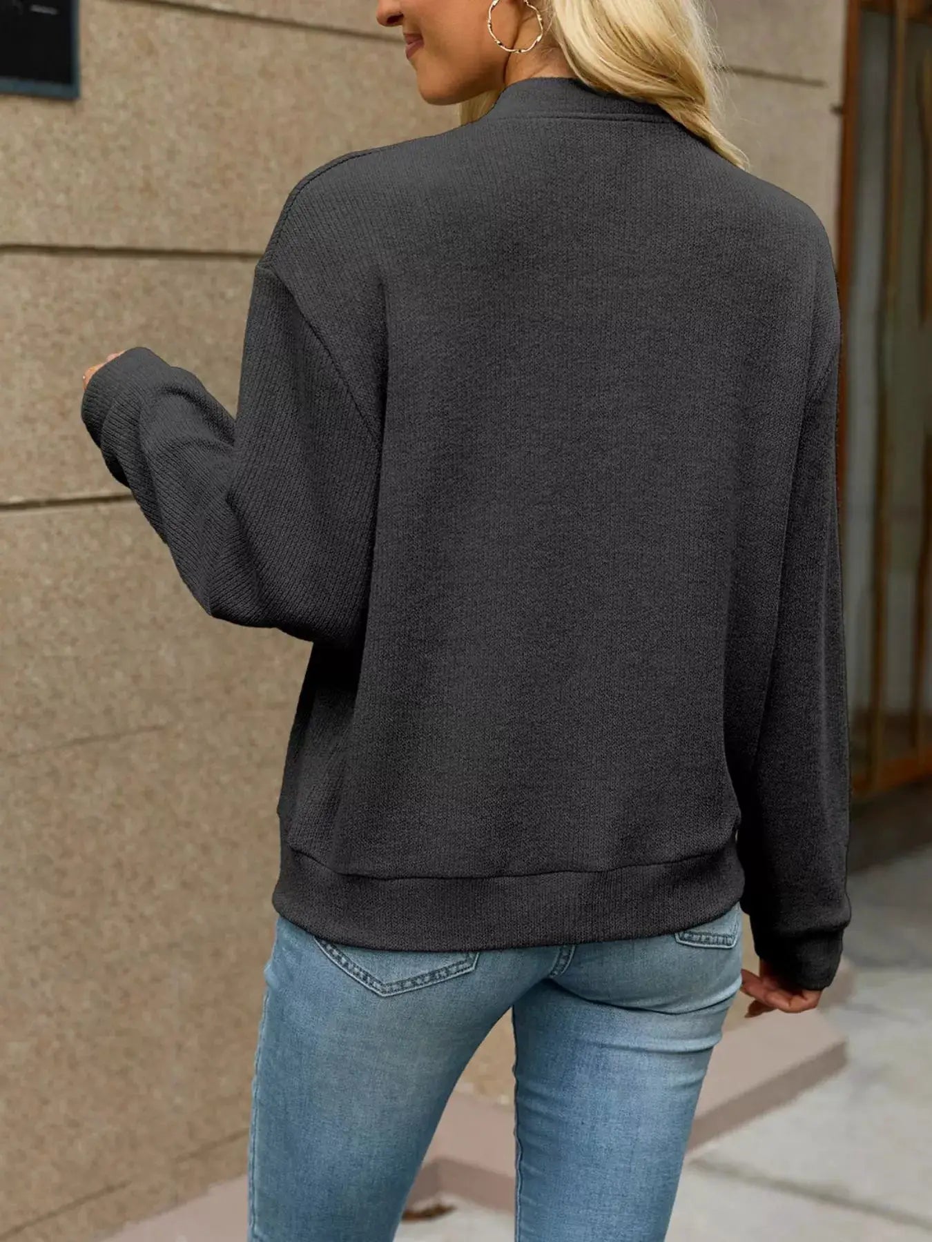 Zip-Up Dropped Shoulder Top by Trendsi