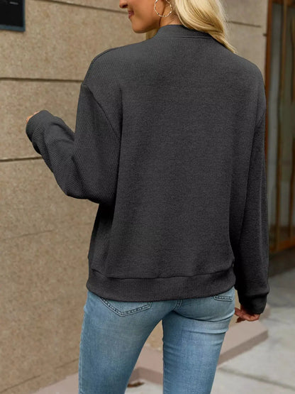 Zip-Up Dropped Shoulder Top by Trendsi