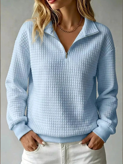 Waffle Knit Quarter-Zip Sweatshirt by Trendsi