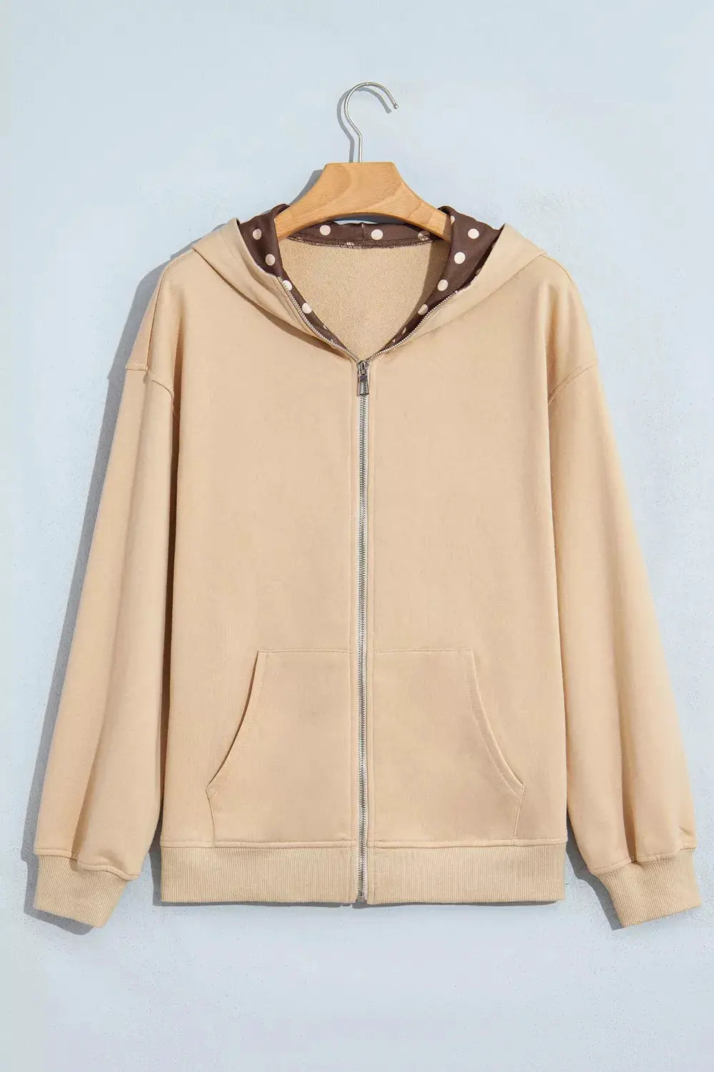 Polka Dot Zip-Up Hoodie by Trendsi