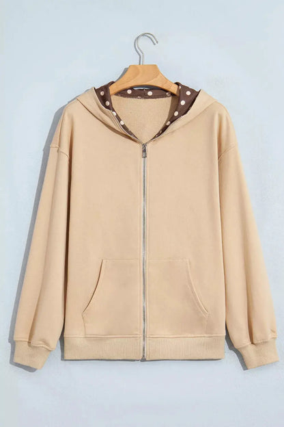 Polka Dot Zip-Up Hoodie by Trendsi