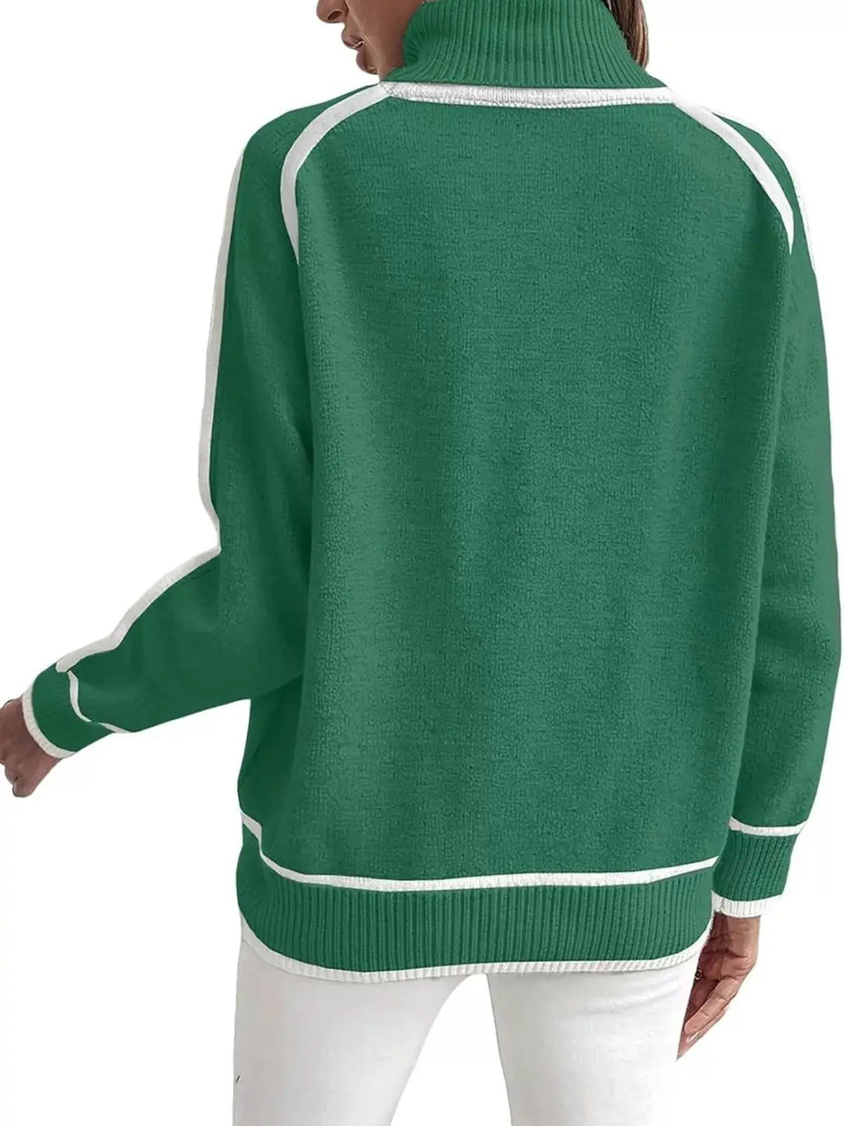 Full Size Contrast Trim Ribbed Hem Turtleneck Sweater Plus Size by Trendsi