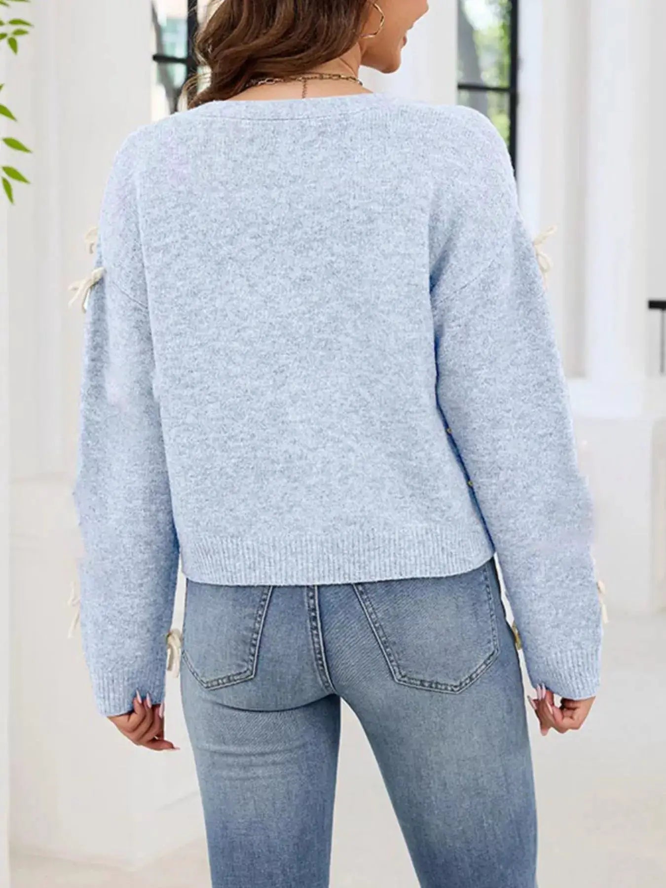 Bow Button Up Cardigan by Trendsi