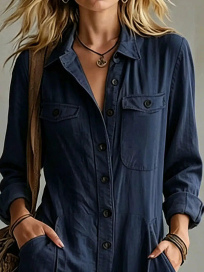 Full Size Long Sleeve Button Front Jumpsuit Plus Size by Trendsi