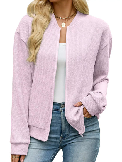 Zip-Up Dropped Shoulder Top by Trendsi