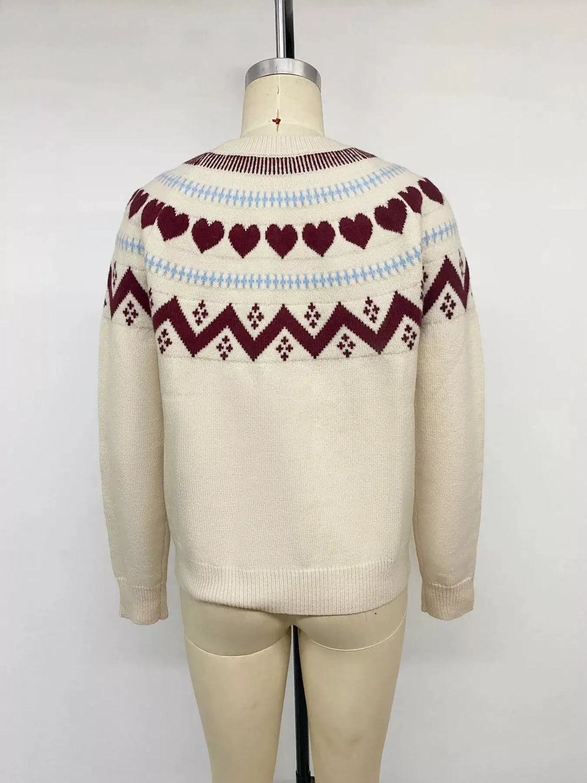 Heart-Patterned Crew Neck Sweater by Trendsi