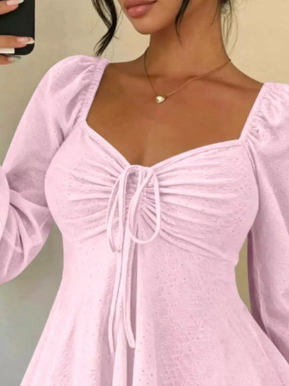 Ruched Sweetheart Neck Long Sleeve Top by Trendsi