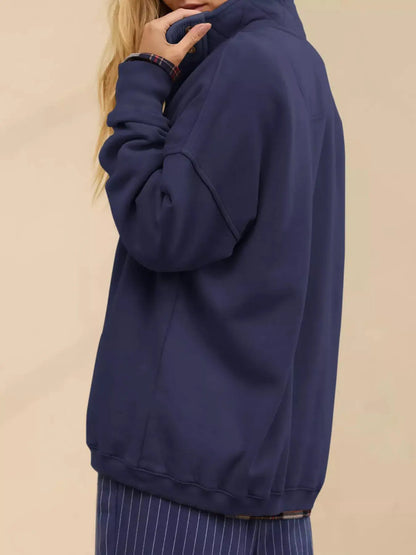 Half Snap Dropped Shoulder Sweatshirt by Trendsi
