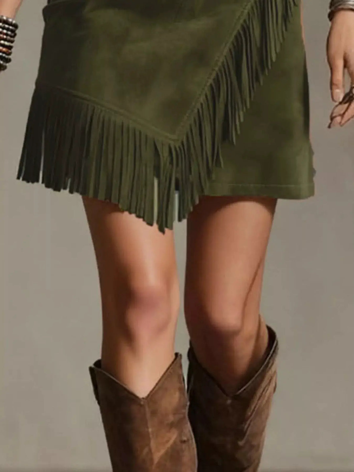 Fringed Wrap Mini Skirt by Trendsi