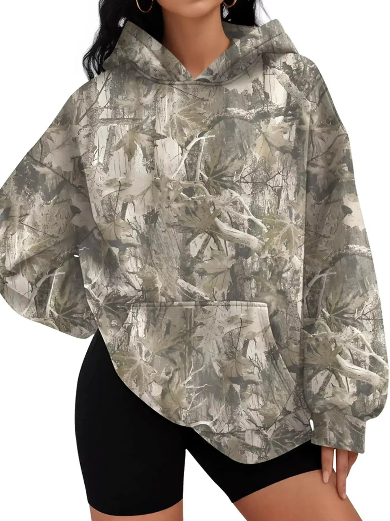 Printed Kangaroo Pocket Oversized Hoodie by Trendsi