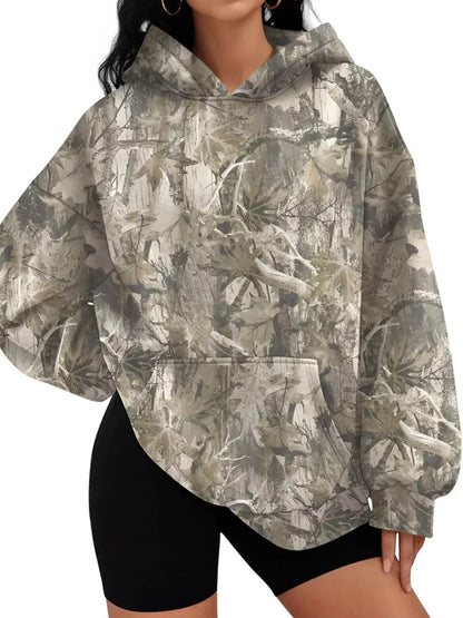 Printed Kangaroo Pocket Oversized Hoodie by Trendsi