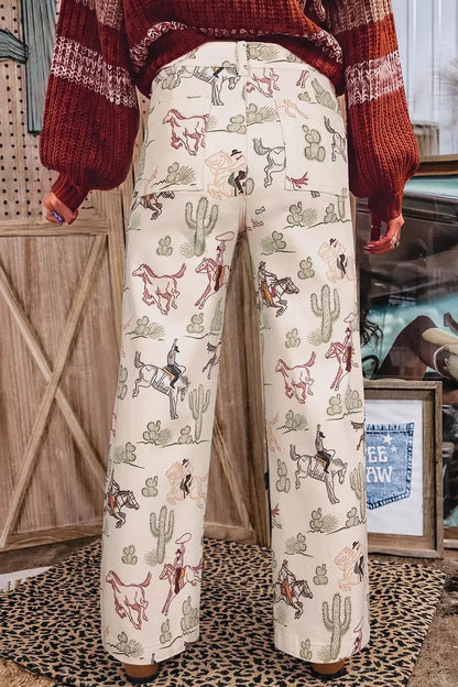 Western Print Straight Leg Ankle-Length Pocket Jeans by Trendsi