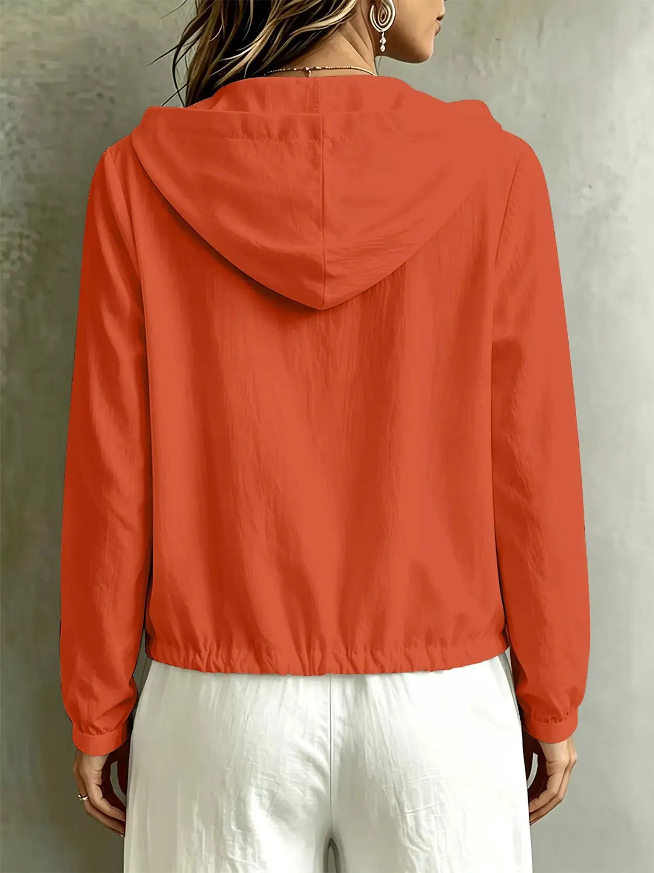 Button Detail Long Sleeve Hooded Blouse by Trendsi
