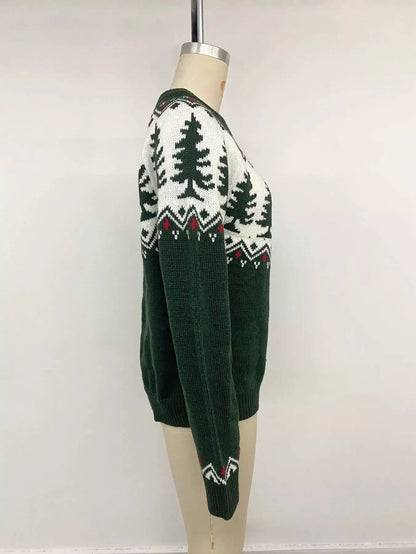 Christmas Tree Pattern Round Neck Sweater by Trendsi