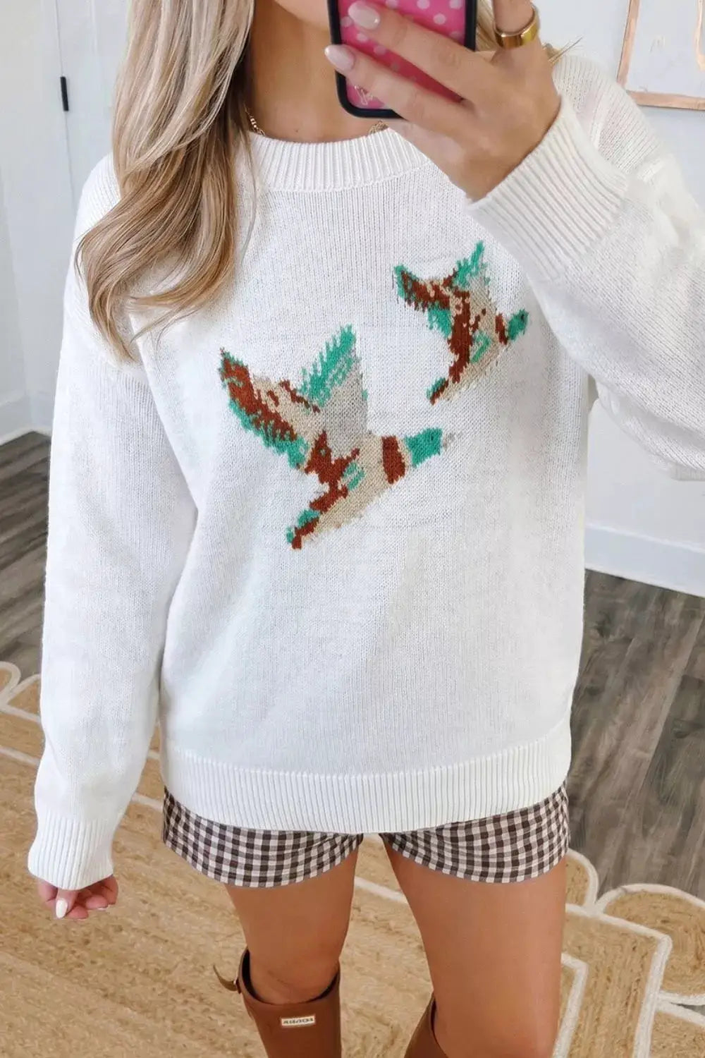 Drop Shoulder Round Neck Long Sleeve Sweater by Trendsi