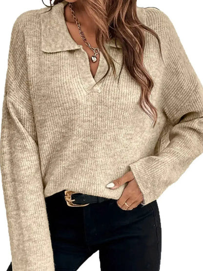 Ribbed Knit Dropped Shoulder Sweater by Trendsi