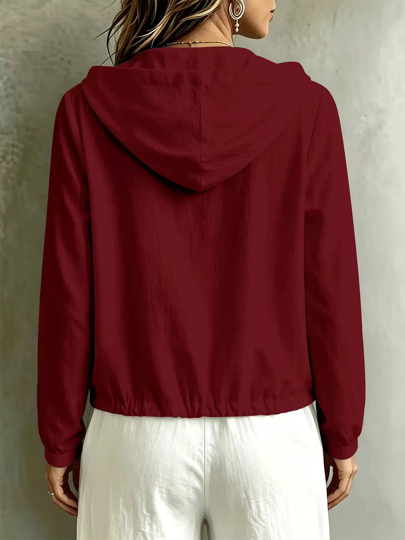 Button Detail Long Sleeve Hooded Blouse by Trendsi