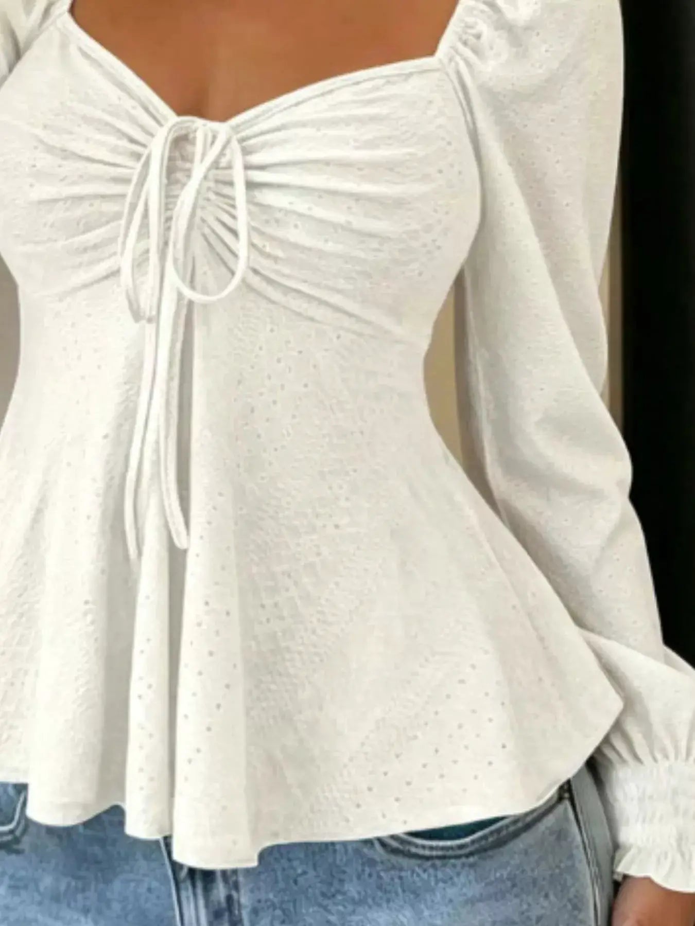 Ruched Sweetheart Neck Long Sleeve Top by Trendsi