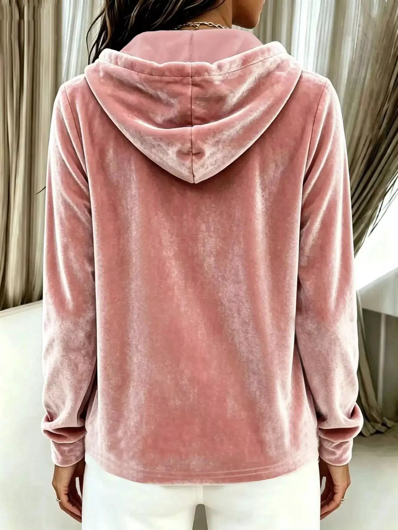 Full Size Drawstring Button Detail Hoodie Plus Size by Trendsi