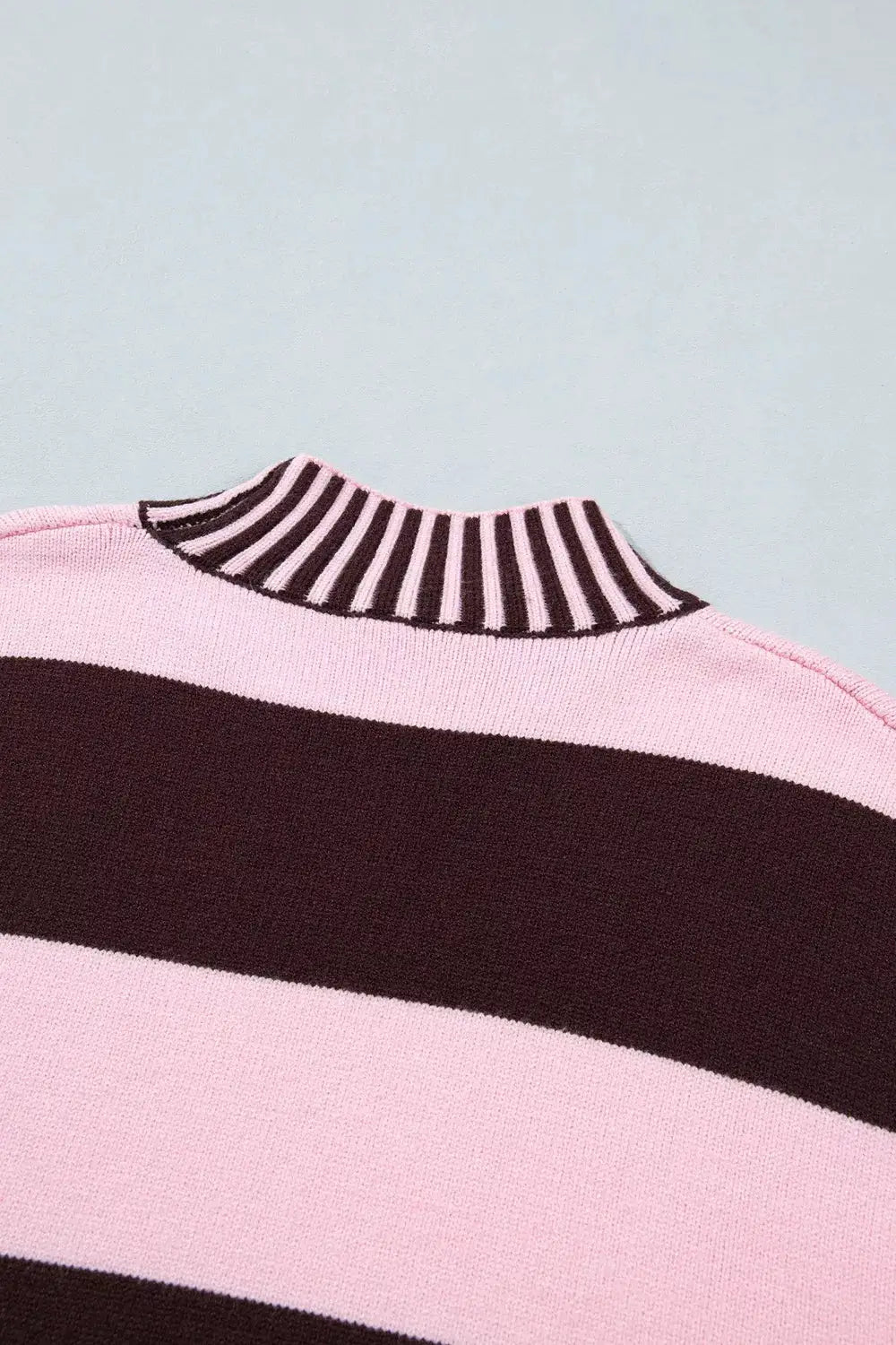 Stripe Contrast High Neck Dropped Shoulder Relaxed Sweater by Trendsi
