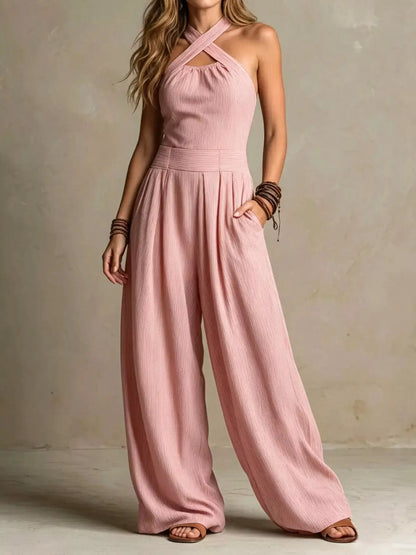 Full Size Halter Neck Wide-Leg Jumpsuit Plus Size by Trendsi