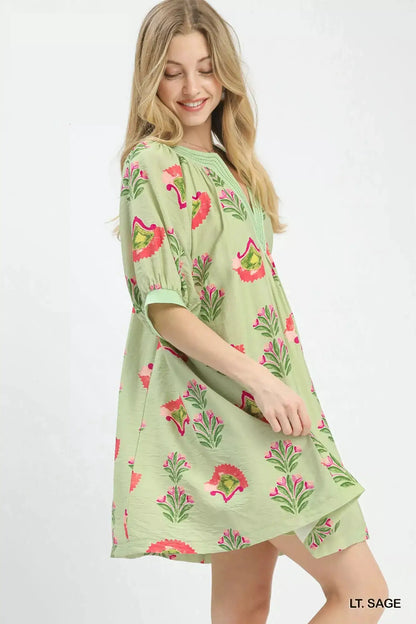 Umgee Abstract Print Mini Dress by Trendsi