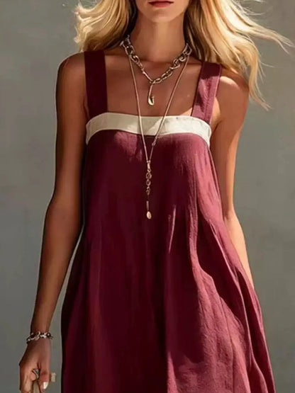 Color-Block Sleeveless Linen-Blend Midi Dress by Trendsi