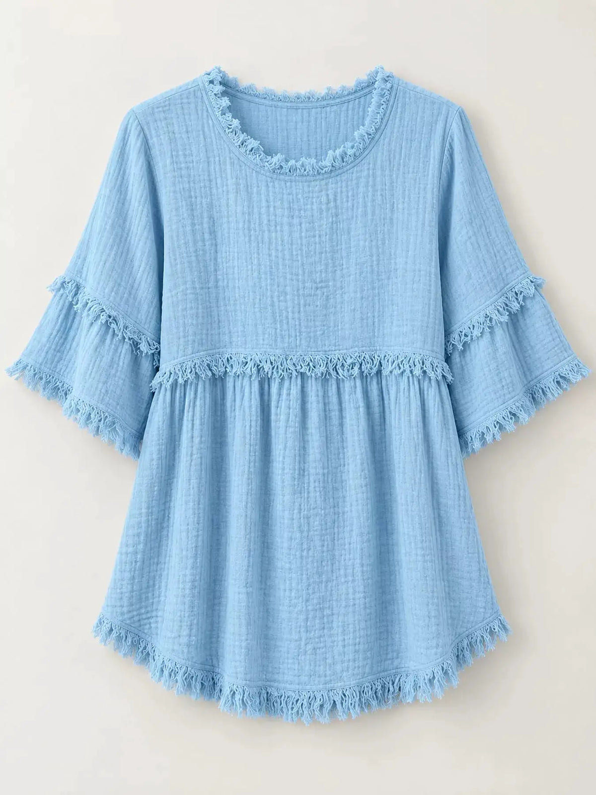 Full Size Frayed Edge Textured Blouse Plus Size by Trendsi