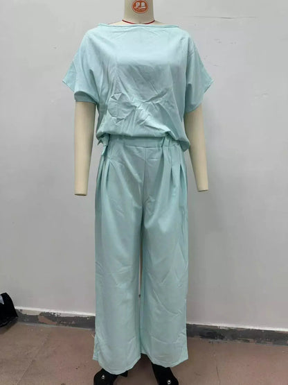 Full Size Solid Color Top and Wide-Leg Pants Set Plus Size by Trendsi