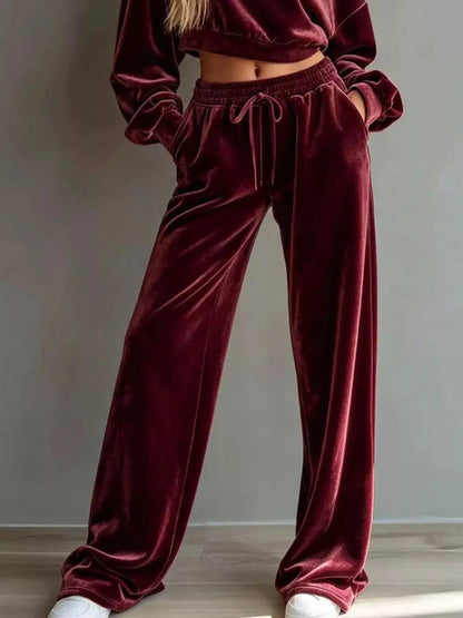 Full Size Cropped Sweatshirt and Wide-Leg Pants Set Plus Size by Trendsi