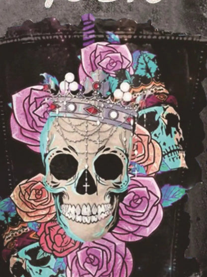 Full Size Skull and Rose Graphic Denim Jacket Plus Size by Trendsi