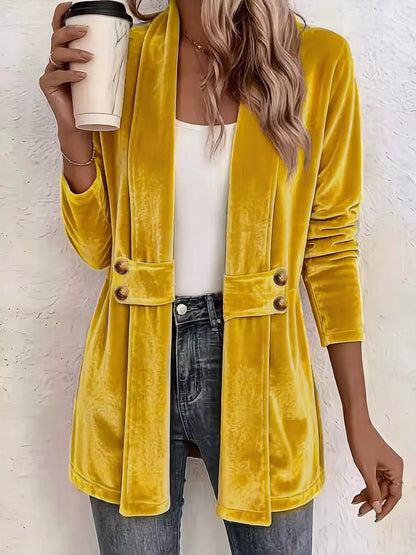 Full Size Velvet Open-Front Cardigan Plus Size by Trendsi