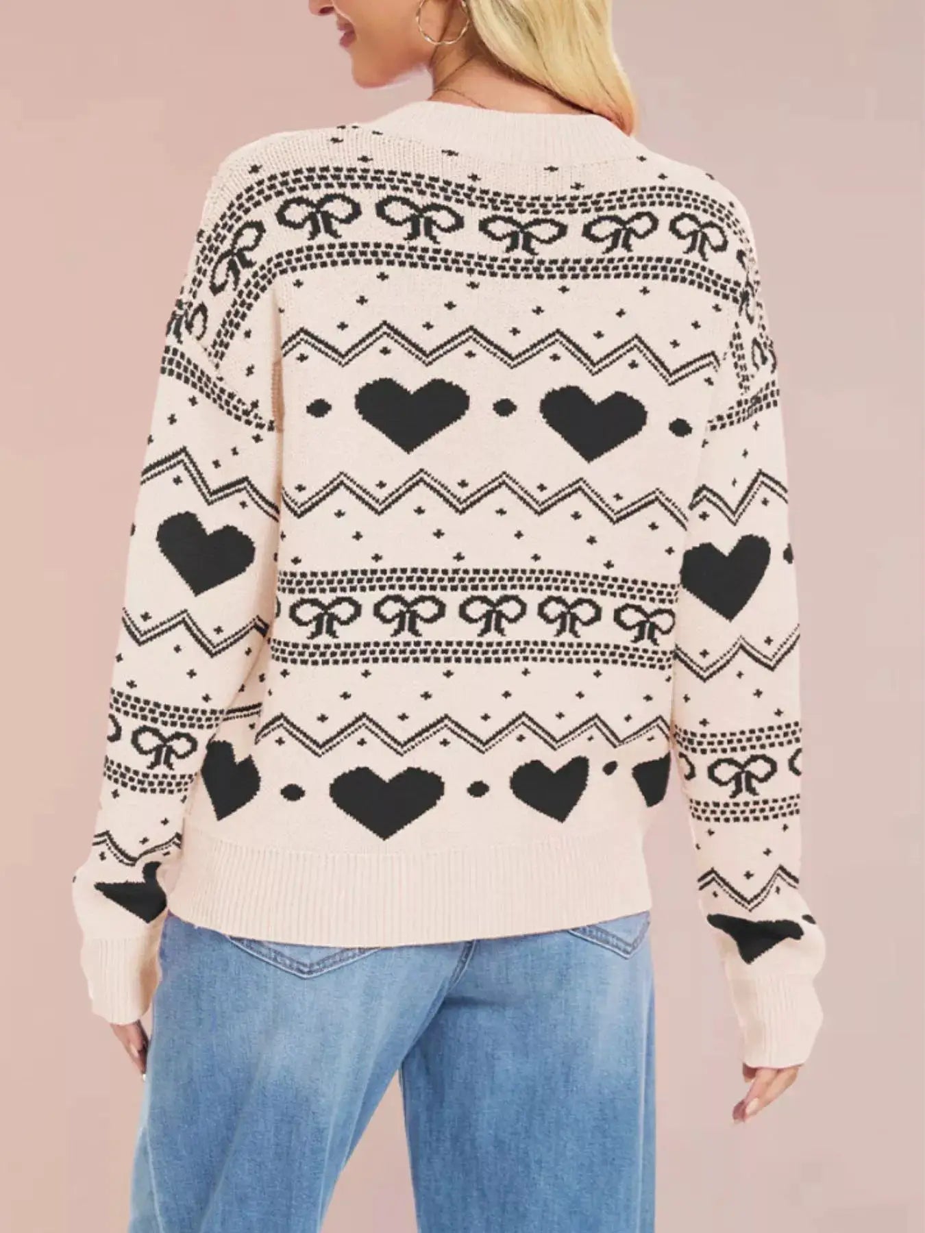 Heart Pattern Dropped Shoulder Sweater by Trendsi