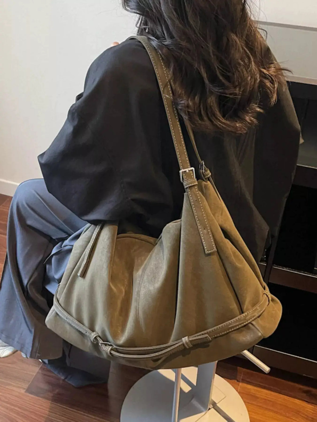 Adjustable Strap Suede Handbag by Trendsi