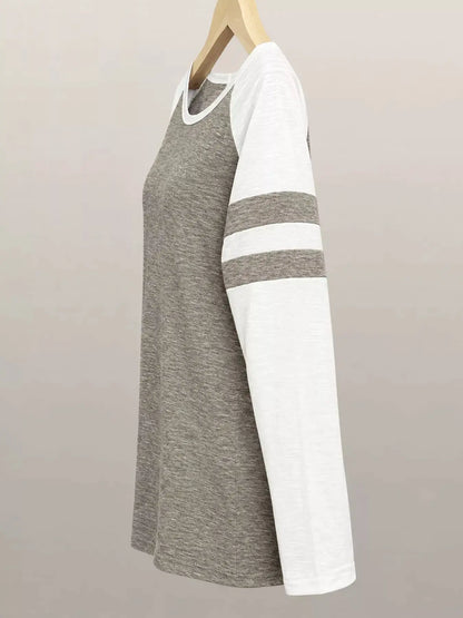 Full Size Color-Block Raglan Sleeve Striped T-Shirt Plus Size by Trendsi